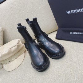 Ann Demeulemeester Vintage Black Leather Flat Heel Short Boots For Women 