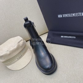 Ann Demeulemeester Vintage Black Leather Flat Heel Short Boots For Women 