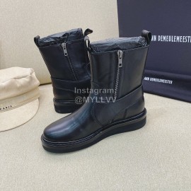 Ann Demeulemeester Vintage Black Leather Flat Heel Short Boots For Women 