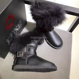 Australia Luxe Collective Winter Leather Warm Wool Short Boots For Women Black