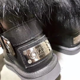 Australia Luxe Collective Winter Leather Warm Wool Short Boots For Women Black