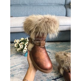 Australia Luxe Collective Winter Leather Warm Wool Short Boots For Women Brown