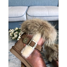 Australia Luxe Collective Winter Leather Warm Wool Short Boots For Women Brown