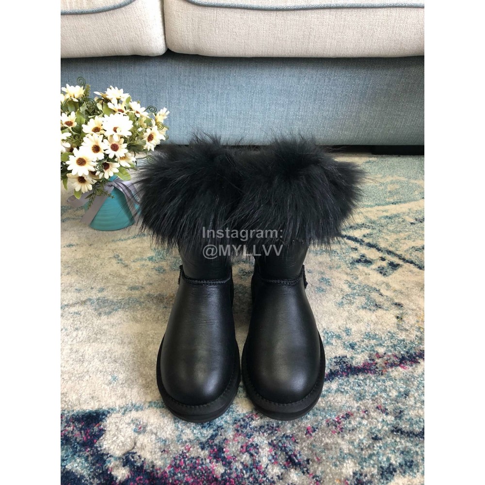 Australia Luxe Collective Winter Black Leather Warm Wool Short Boots For Women 