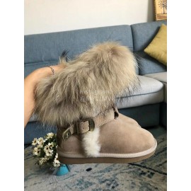 Australia Luxe Collective Winter Khaki Leather Warm Wool Short Boots For Women 