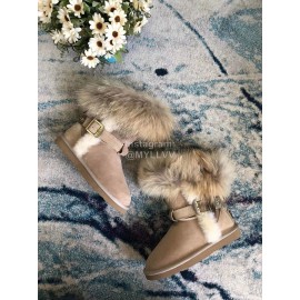 Australia Luxe Collective Winter Khaki Leather Warm Wool Short Boots For Women 