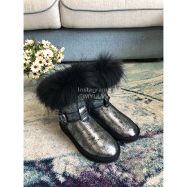 Australia Luxe Collective Black Leather Warm Wool Winter Short Boots For Women 