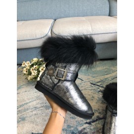 Australia Luxe Collective Black Leather Warm Wool Winter Short Boots For Women 
