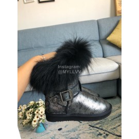 Australia Luxe Collective Black Leather Warm Wool Winter Short Boots For Women 