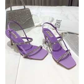 Badgley Mischka Fashion Cowhide Diamond High Heel Sandals For Women Purple