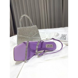 Badgley Mischka Fashion Cowhide Diamond High Heel Sandals For Women Purple