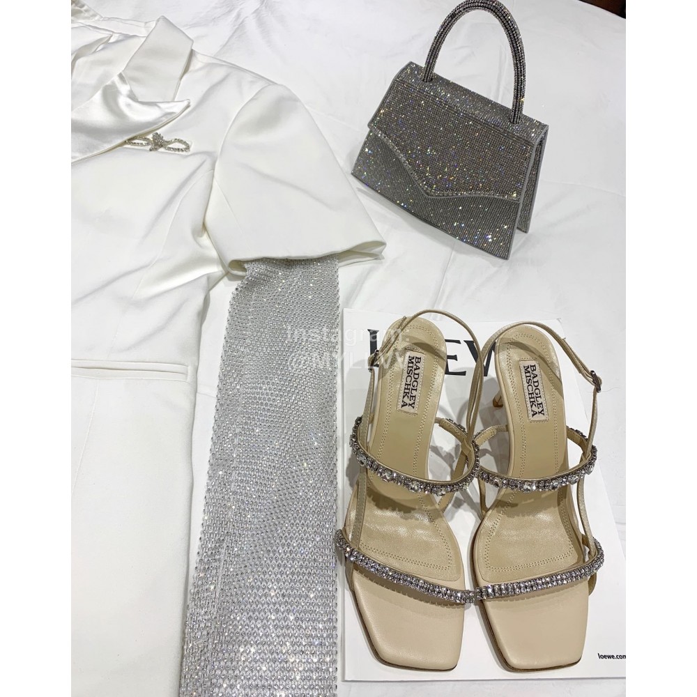 Badgley Mischka Fashion Cowhide Diamond High Heel Sandals For Women Khaki