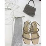 Badgley Mischka Fashion Cowhide Diamond High Heel Sandals For Women Khaki