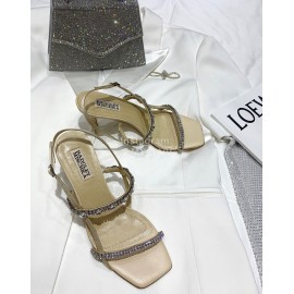 Badgley Mischka Fashion Cowhide Diamond High Heel Sandals For Women Khaki