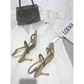 Badgley Mischka Fashion Cowhide Diamond High Heel Sandals For Women Khaki