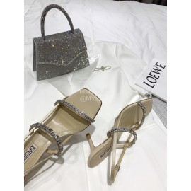 Badgley Mischka Fashion Cowhide Diamond High Heel Sandals For Women Khaki