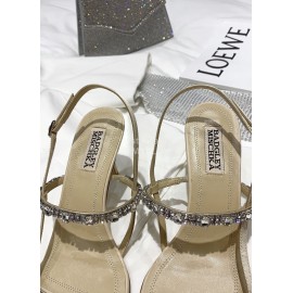 Badgley Mischka Fashion Cowhide Diamond High Heel Sandals For Women Khaki