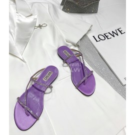 Badgley Mischka Fashion Cowhide Diamond Flat Heel Sandals For Women Purple