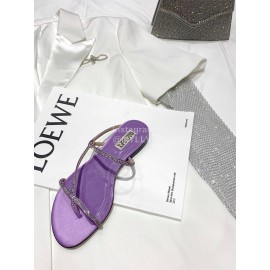 Badgley Mischka Fashion Cowhide Diamond Flat Heel Sandals For Women Purple