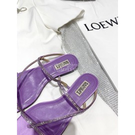 Badgley Mischka Fashion Cowhide Diamond Flat Heel Sandals For Women Purple