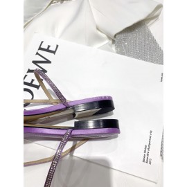 Badgley Mischka Fashion Cowhide Diamond Flat Heel Sandals For Women Purple