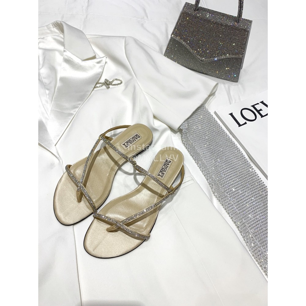 Badgley Mischka Fashion Cowhide Diamond Flat Heel Sandals For Women Khaki