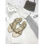 Badgley Mischka Fashion Cowhide Diamond Flat Heel Sandals For Women Khaki