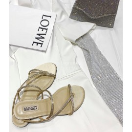 Badgley Mischka Fashion Cowhide Diamond Flat Heel Sandals For Women Khaki