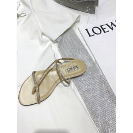 Badgley Mischka Fashion Cowhide Diamond Flat Heel Sandals For Women Khaki