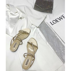 Badgley Mischka Fashion Cowhide Diamond Flat Heel Sandals For Women Khaki