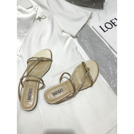 Badgley Mischka Fashion Cowhide Diamond Flat Heel Sandals For Women Khaki