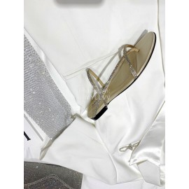 Badgley Mischka Fashion Cowhide Diamond Flat Heel Sandals For Women Khaki