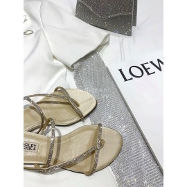 Badgley Mischka Fashion Cowhide Diamond Flat Heel Sandals For Women Khaki