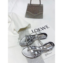 Badgley Mischka Fashion Cowhide Diamond Flat Heel Sandals For Women Silver