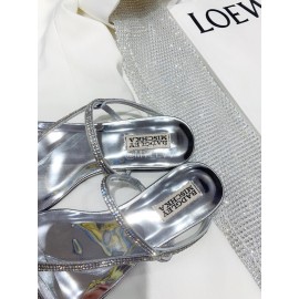 Badgley Mischka Fashion Cowhide Diamond Flat Heel Sandals For Women Silver