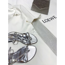 Badgley Mischka Fashion Cowhide Diamond Flat Heel Sandals For Women Silver