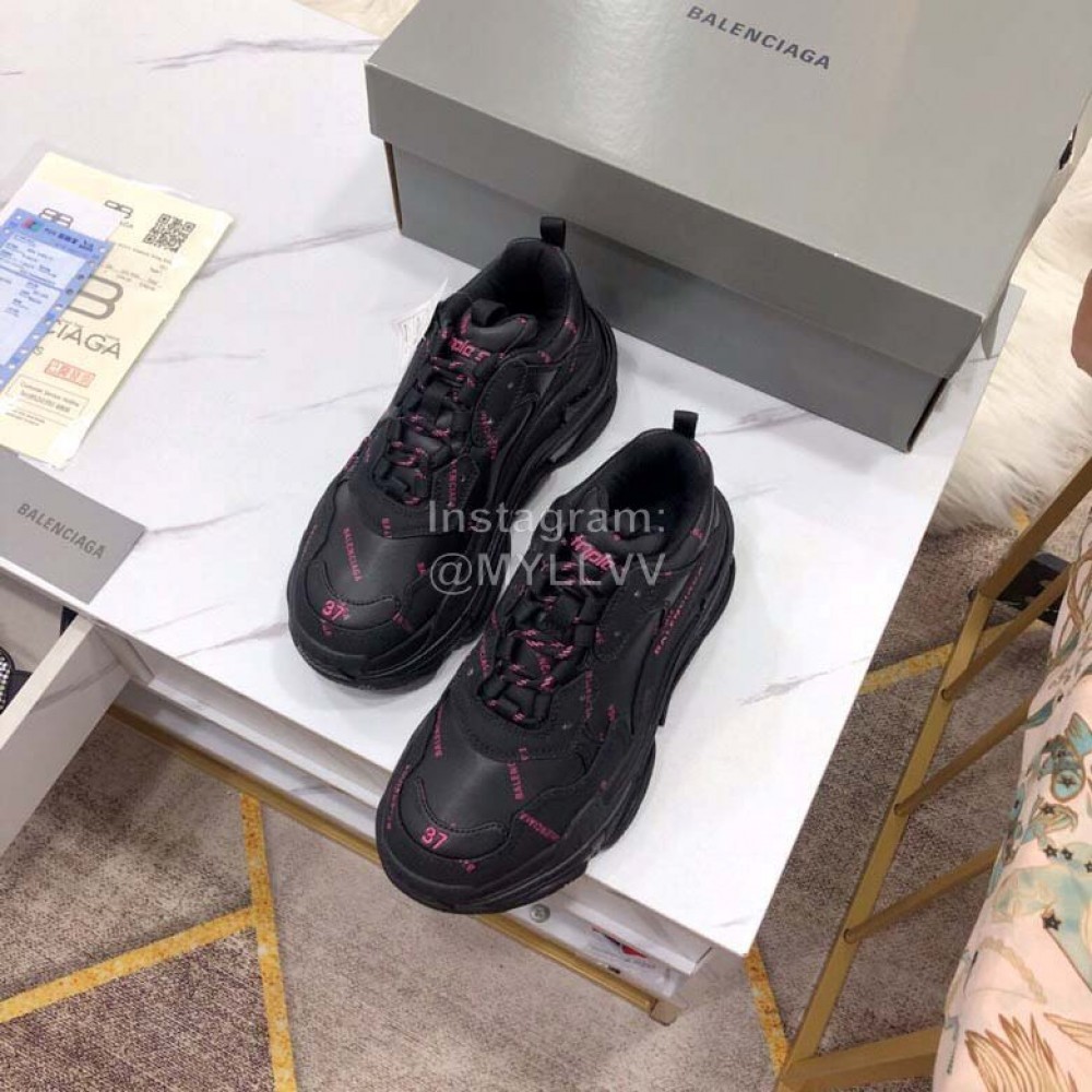 Balenciaga Triple S Logo Printed Black Sneakers 