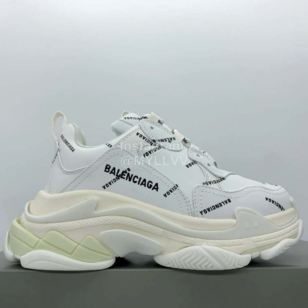 Balenciaga Triple S Letter Printed White Clunky Sneakers