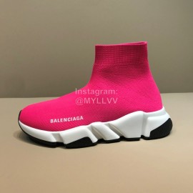 Balenciaga Fashion Sock Knitted Shoes For Men And Women Rose Red