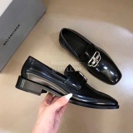 Balenciaga Calf Leather Square Head Palladium Plated BB Shoes For Men Black