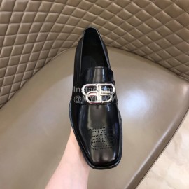 Balenciaga Calf Leather Square Head Palladium Plated BB Shoes For Men Black