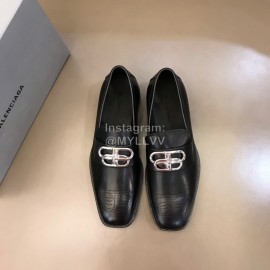 Balenciaga Black Calf Leather Square Head Palladium Plated BB Shoes For Men