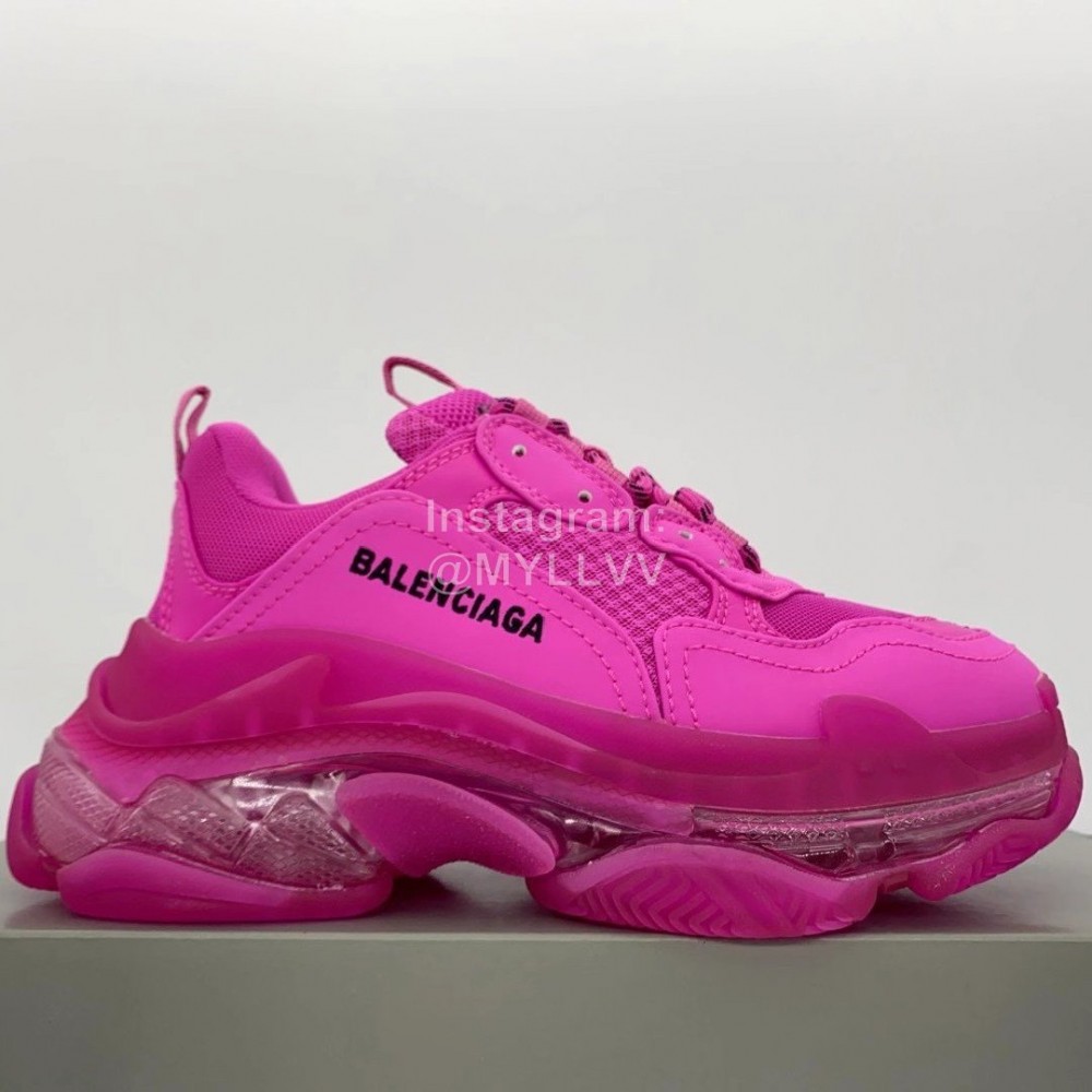 Balenciaga Fashion Leather Mesh Sneakers For Men And Women Rose Red