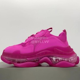 Balenciaga Fashion Leather Mesh Sneakers For Men And Women Rose Red