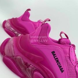 Balenciaga Fashion Leather Mesh Sneakers For Men And Women Rose Red