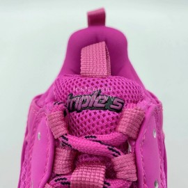 Balenciaga Fashion Leather Mesh Sneakers For Men And Women Rose Red