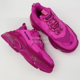 Balenciaga Fashion Leather Mesh Sneakers For Men And Women Rose Red