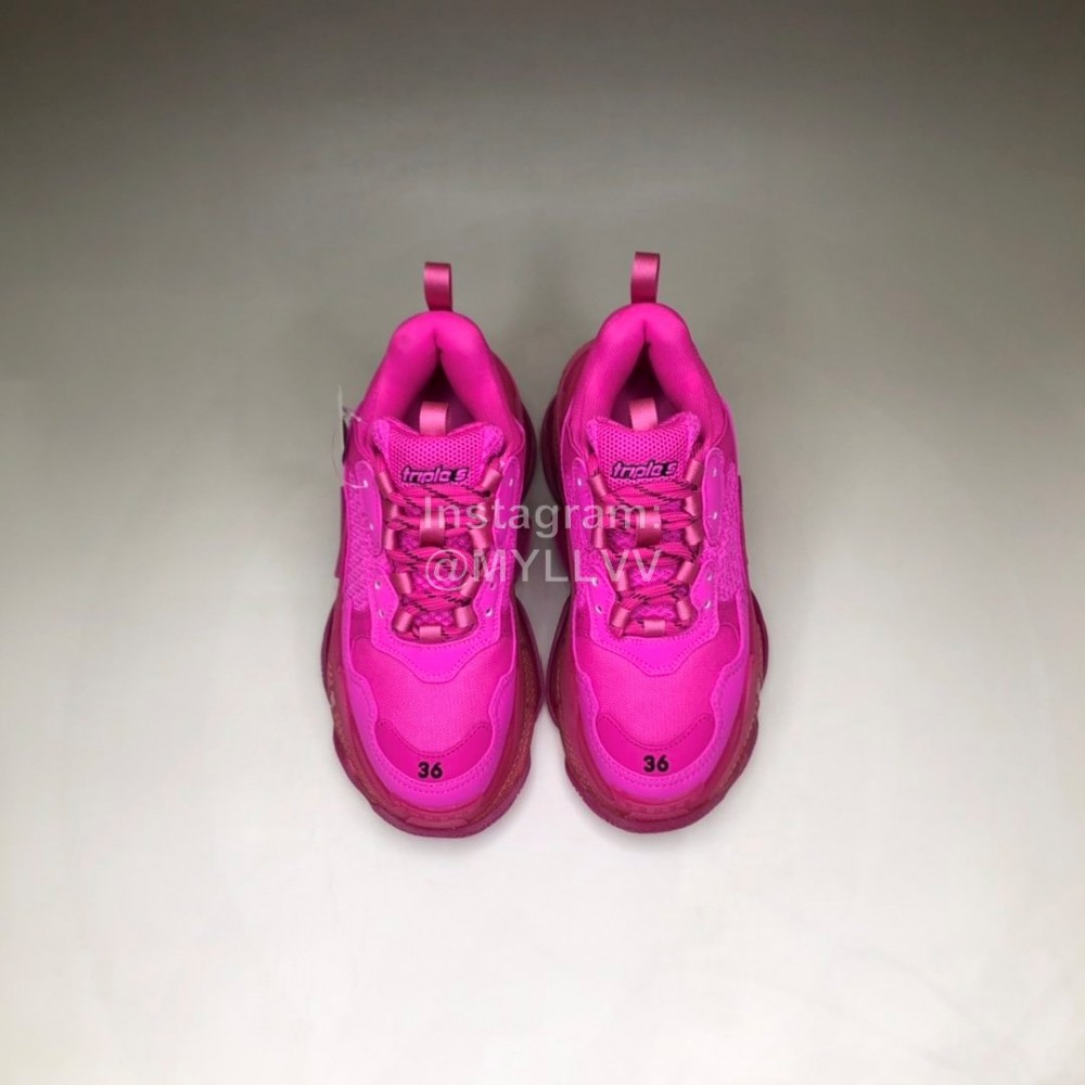 Balenciaga Fashion Leather Mesh Thick Soled Sneakers For Men And Women Rose Red