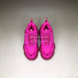 Balenciaga Fashion Leather Mesh Thick Soled Sneakers For Men And Women Rose Red