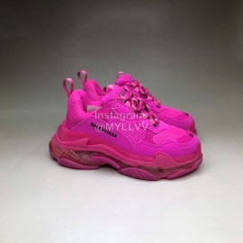 Balenciaga Fashion Leather Mesh Thick Soled Sneakers For Men And Women Rose Red